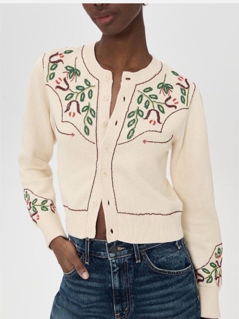 The Great Women's Western Beaded Natural Cardigan Size 1 Small